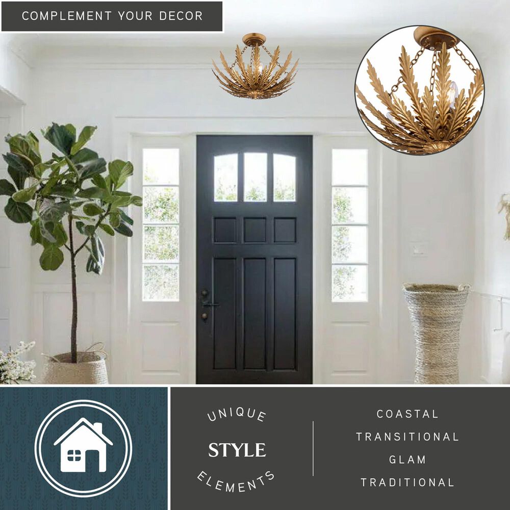 Vaxcel International Co. Ltd. Ozette 3-Light Semi-Flush Mount in Painted Gold, , large