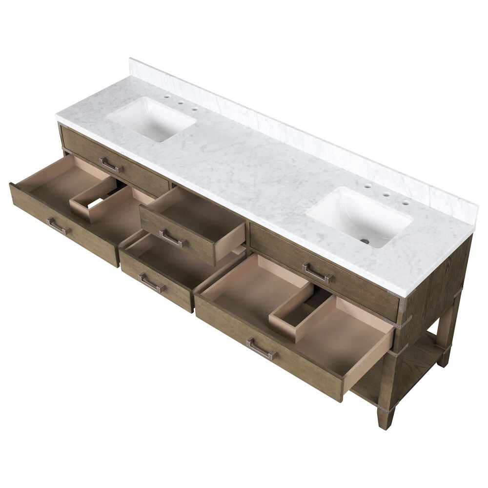 Lexora Home Norwalk 84&quot; Double Bathroom Vanity in Grey Oak with White Carrara Marble Top  and Rectangle Sink, , large
