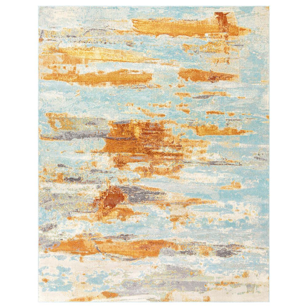 Surya Bodrum 7'10" x 10' Ivory, Orange, Saffron, Gray, Camel and Blue Area Rug, , large