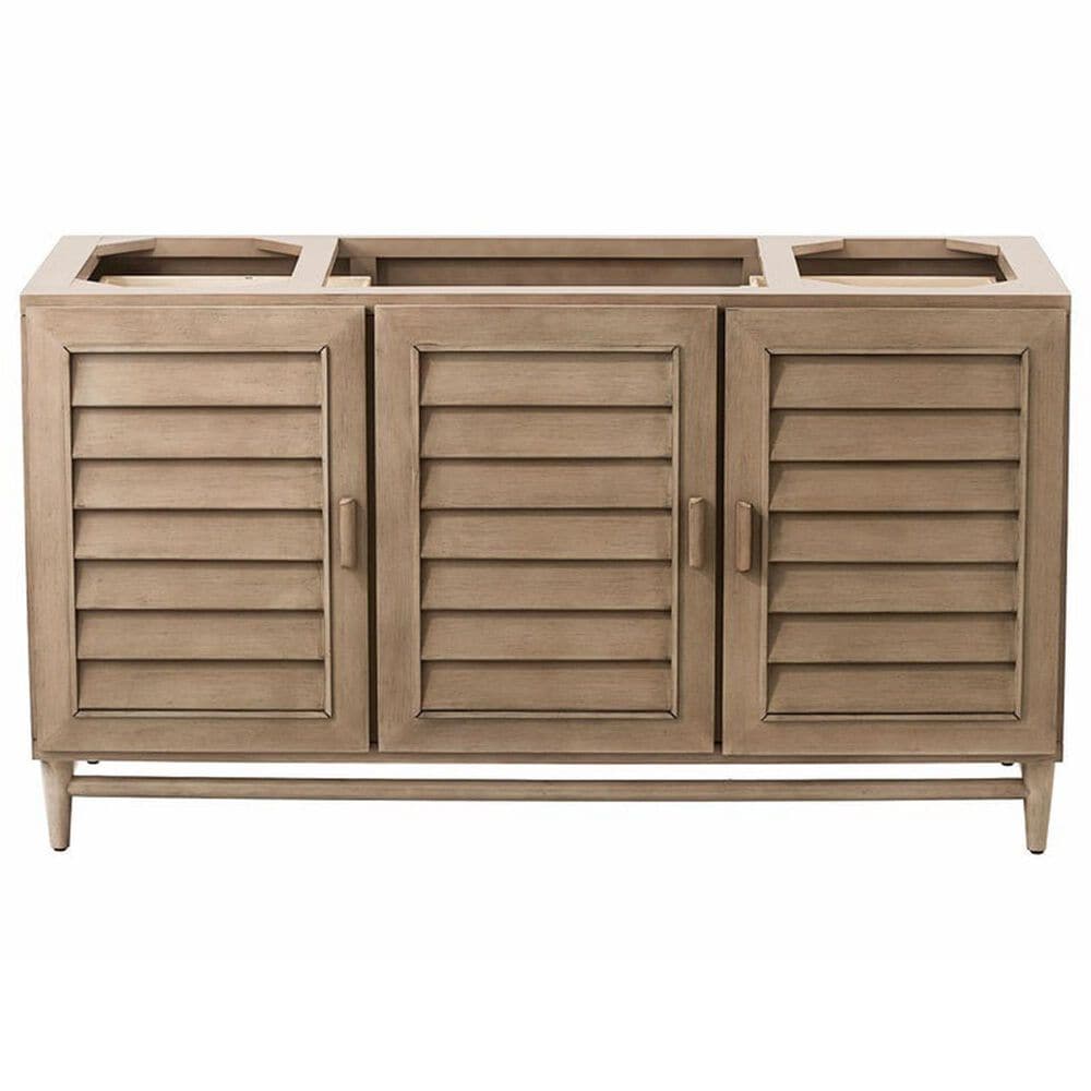 James Martin Vanities Portland 60&quot; Single Bathroom Vanity in Whitewashed Walnut with 3 cm White Zeus Quartz Top and Rectangular Sink, , large