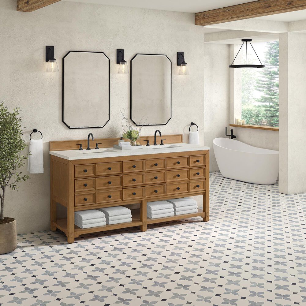 James Martin Malibu 72&quot; Double Bathroom Vanity in Amber Birch with 3 cm Lime Delight Quartz Top and Rectangular Sinks, , large