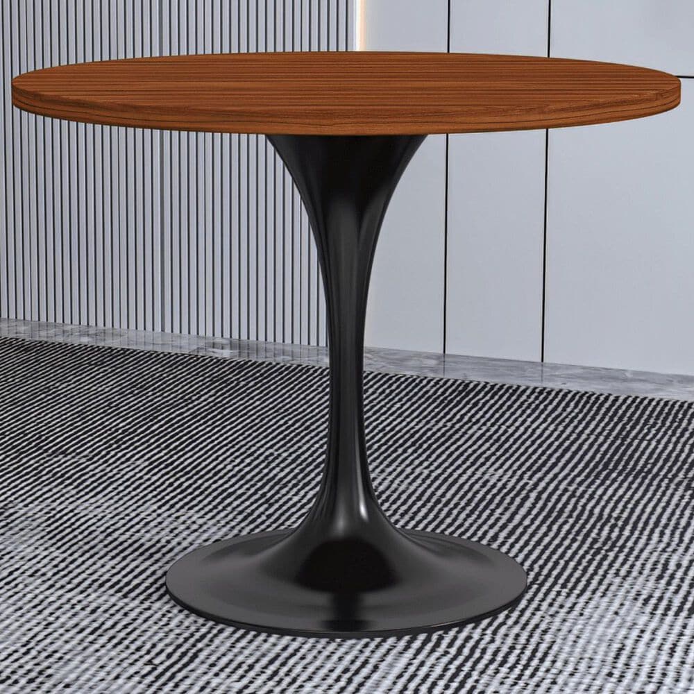 Leisuremod LeisureMod Verve Collection 36 Round Dining Table, Black Base with Cognac Brown MDF Top, , large