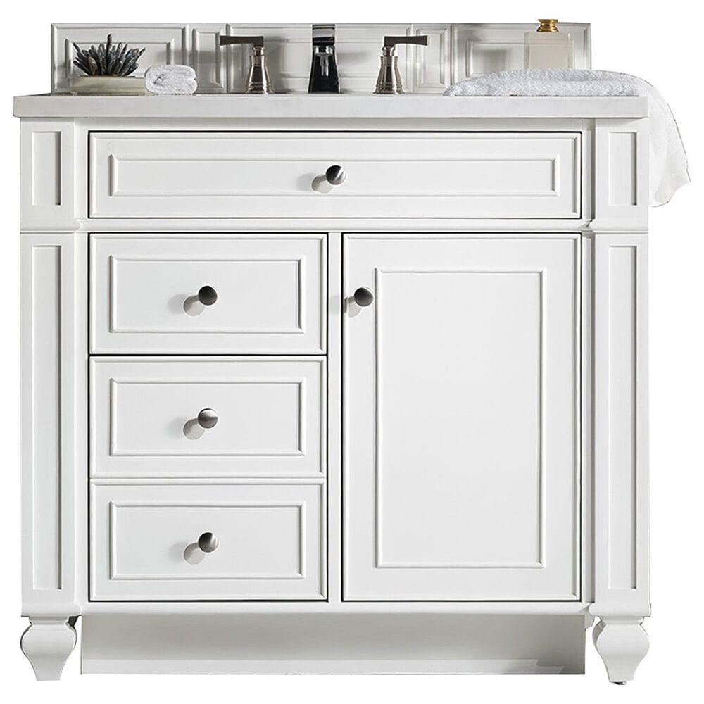 James Martin Vanities Bristol 36" Single Bathroom Vanity in Bright White with 3 cm Eternal Jasmine Pearl Quartz Top and Rectangular Sink, , large