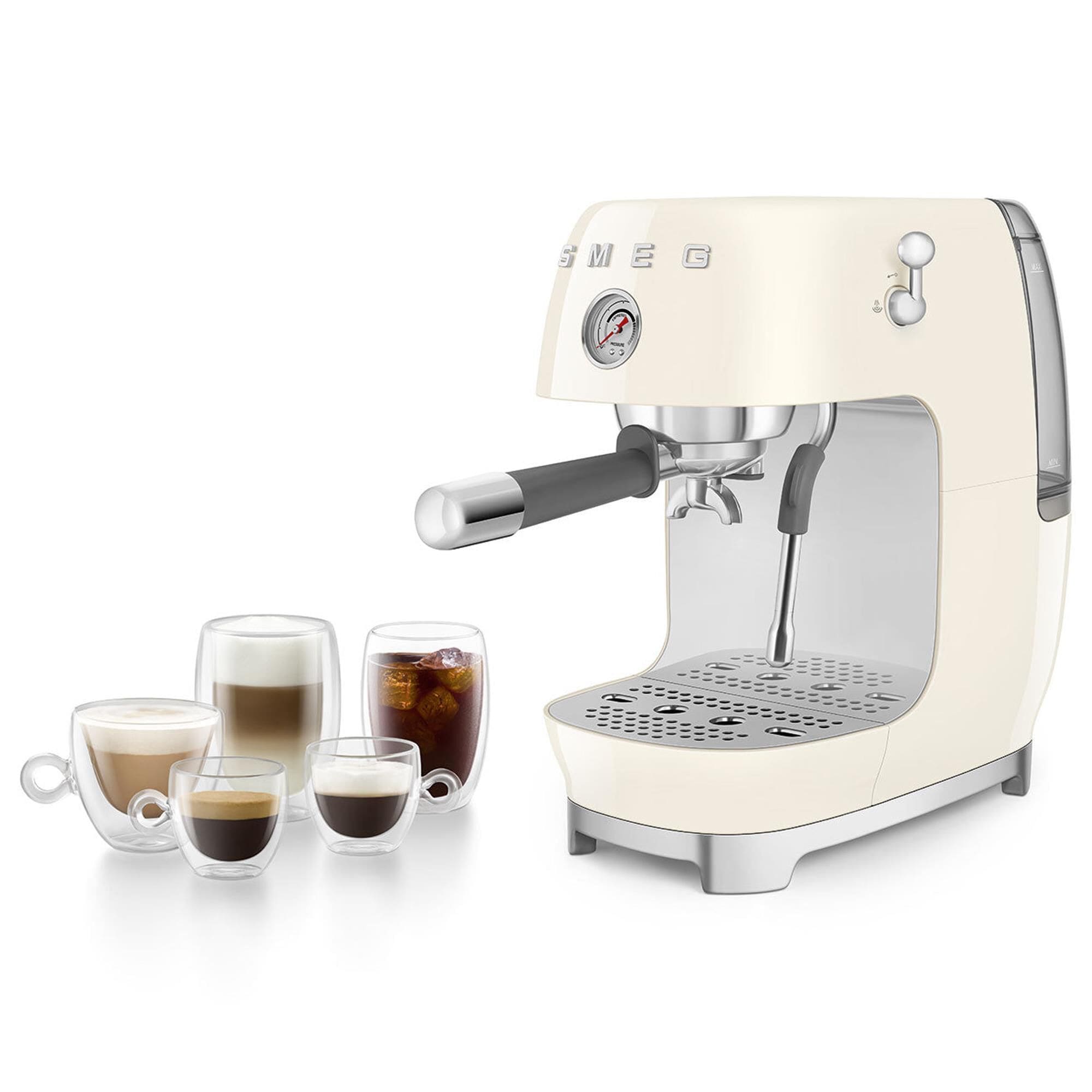 SMEG Retro Style 47 Oz Espresso and Cold Brew Coffee Machine in Cream