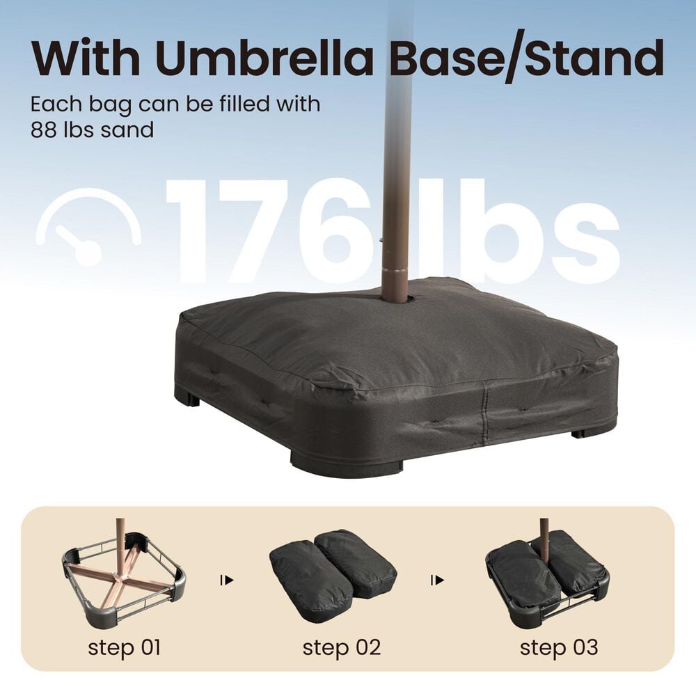 HOMLUX 15' Outdoor Market Umbrella with RGB Lights and Sandbags Base in Dark Grey, , large