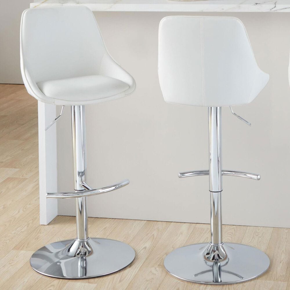 LumiSource Diana Adjustable Barstool with White Faux Leather Upholstery in Chrome (Set of 2), , large