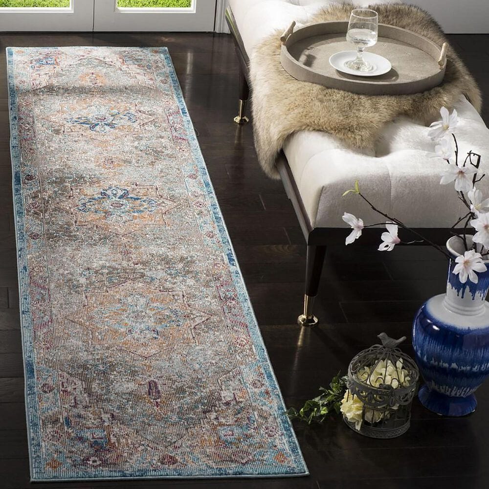 Safavieh Aria ARA119E 2&#39; x 8&#39; Beige and Blue Runner, , large