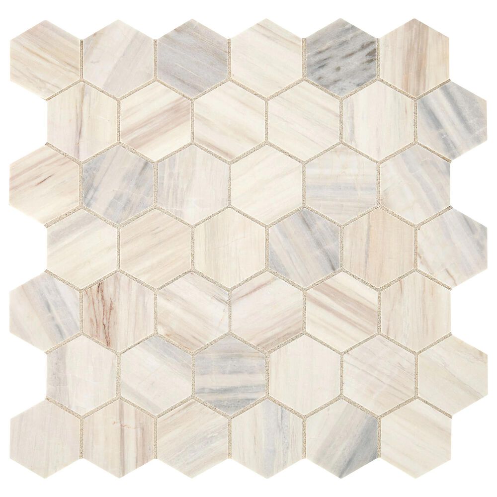 Dal-Tile Fonte Pier White 2" x 2" Hexagon Honed Natural Stone Mosaic Sheet, , large