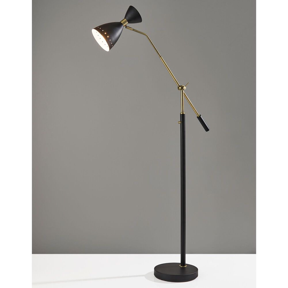 Adesso Oscar Adjustable Floor Lamp in Black and Antique Brass, , large
