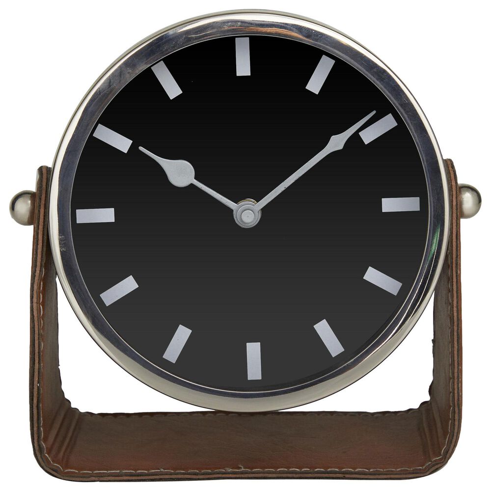 Maple and Jade Decorative Table Clock with Brown Leather Stand in Polished Gold, , large