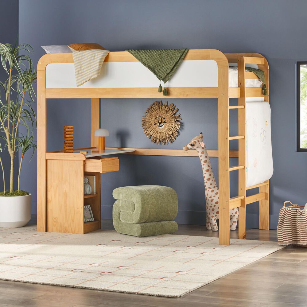 Walker Edison Adyn Twin Loft Bunk Bed with Desk in Natural Pine, , large