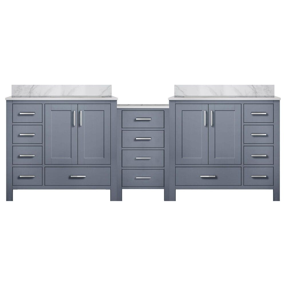 Lexora Home Coraline 92" Double Bathroom Vanity in Dark Grey with White Carrara Marble Top and Rectangular Sinks, , large