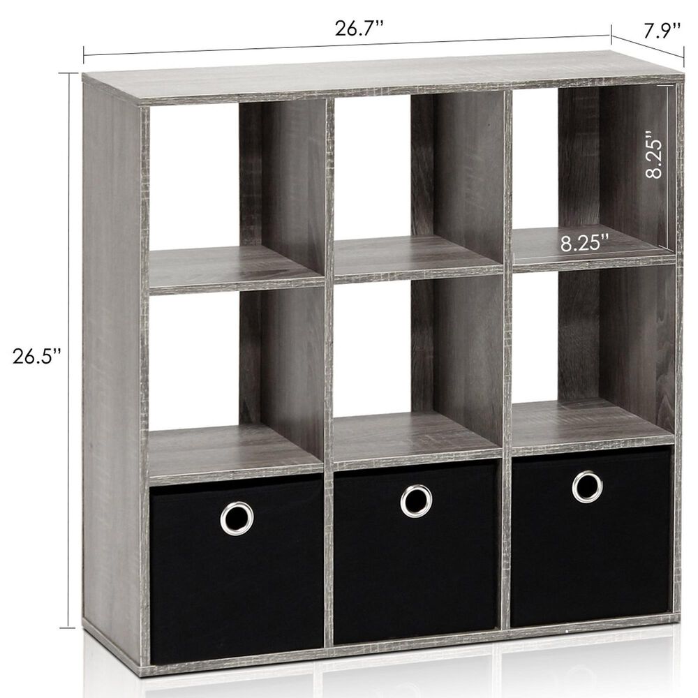 HOMLUX 9-Cube Standing Bookshelf with Bins in Grey, , large