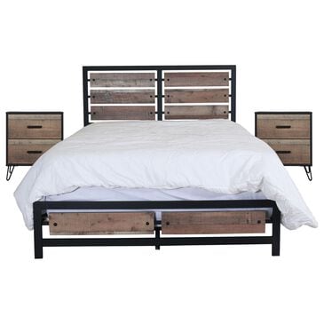 New Heritage Design Elk River Queen Bed and Two Nightstands in Rustic Brown and Black, , large