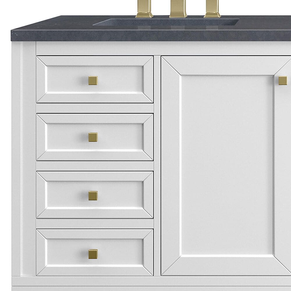 James Martin Vanities Chicago 60&quot; Double Bathroom Vanity in Glossy White with 3 cm Charcoal Soapstone Quartz Top and Rectangular Sinks, , large