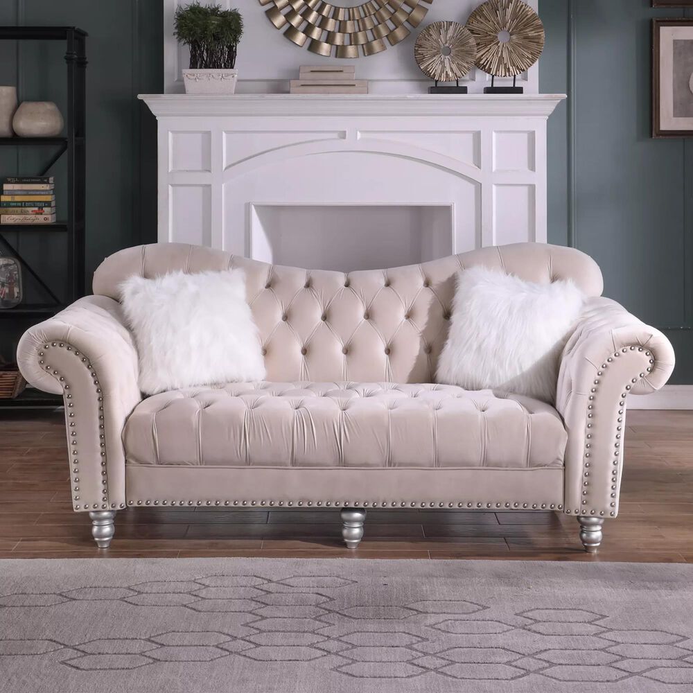 Morden Fort America Stationary Sofa in Beige Velvet, , large