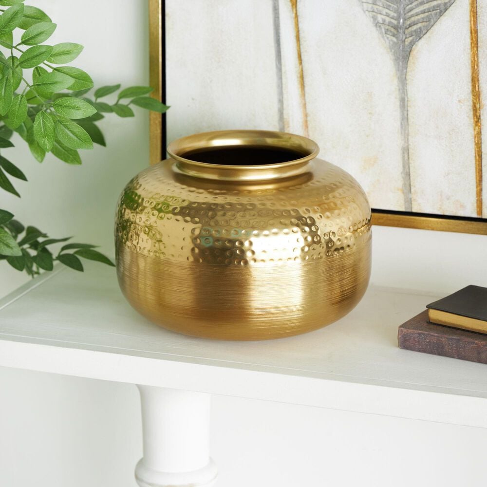 Maple and Jade 20&quot; Decorative Vase with Hammered Top in Brushed Gold, , large