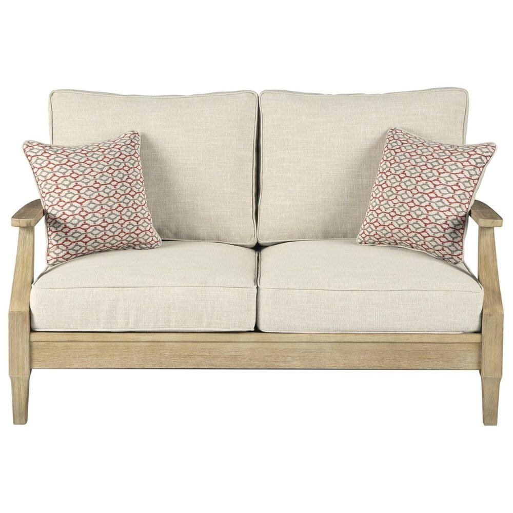 Ashley Clare View Loveseat with Beige Cushion in Antique Teak, , large