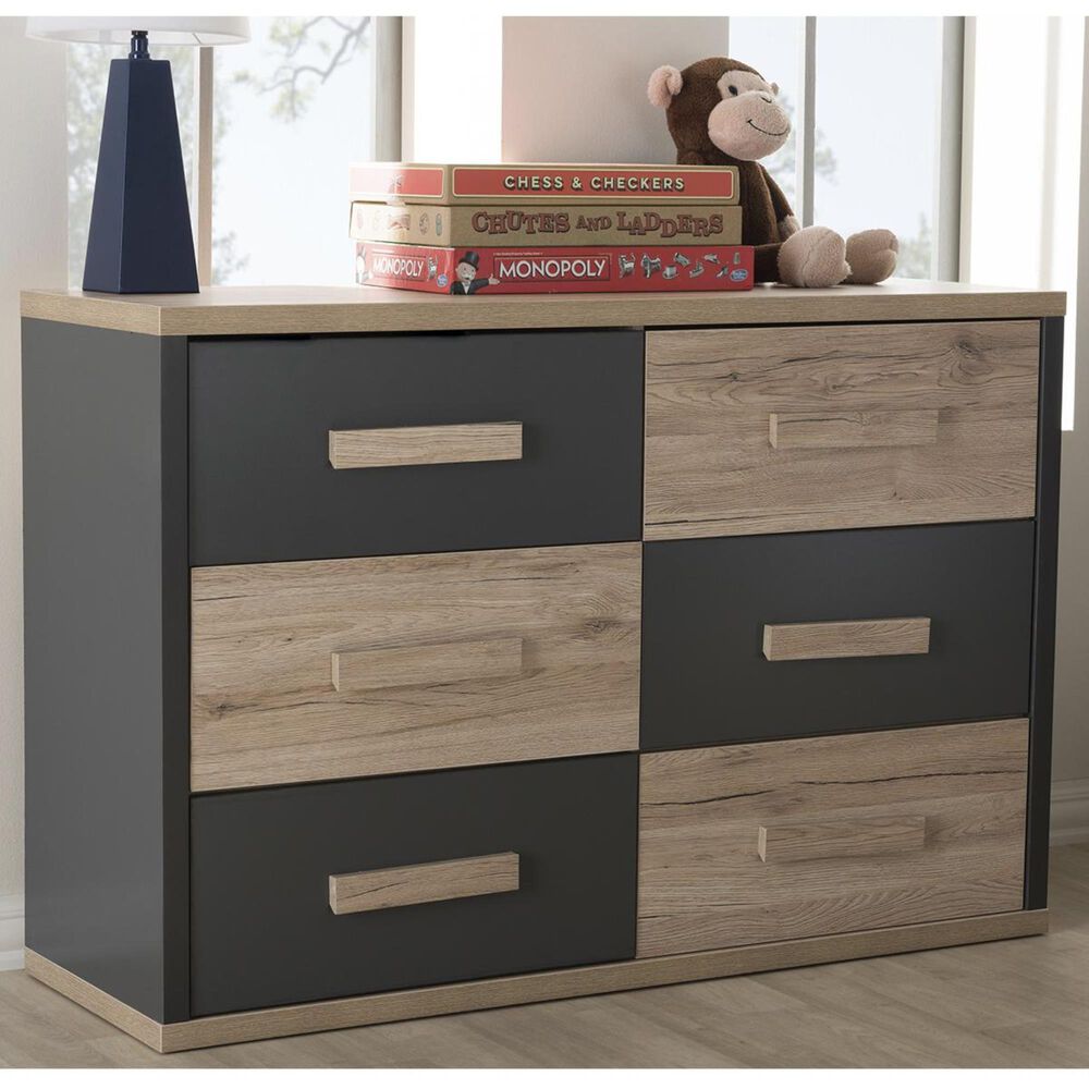 Baxton Studio Pandora 6 Drawer Dresser in Dark Grey/Light Brown, , large
