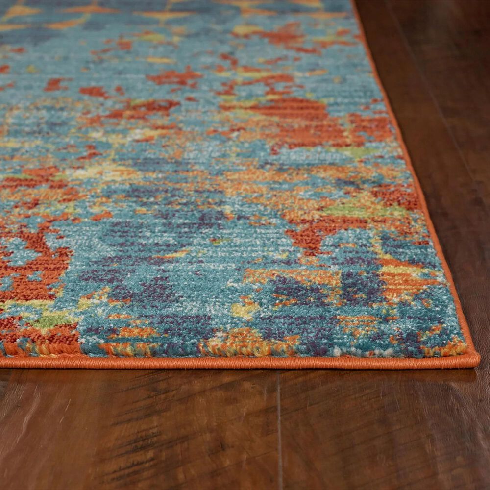 Kas Oriental Rugs Illusions Elements 3&#39;3&quot; x 4&#39;11&quot; Blue and Coral Area Rug, , large
