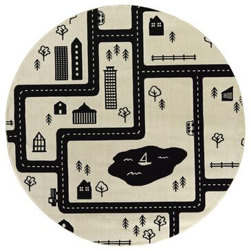 Balta Rugs Urban Adventure Road 5"3" Round Ivory and Black Kids Area Rug, , large