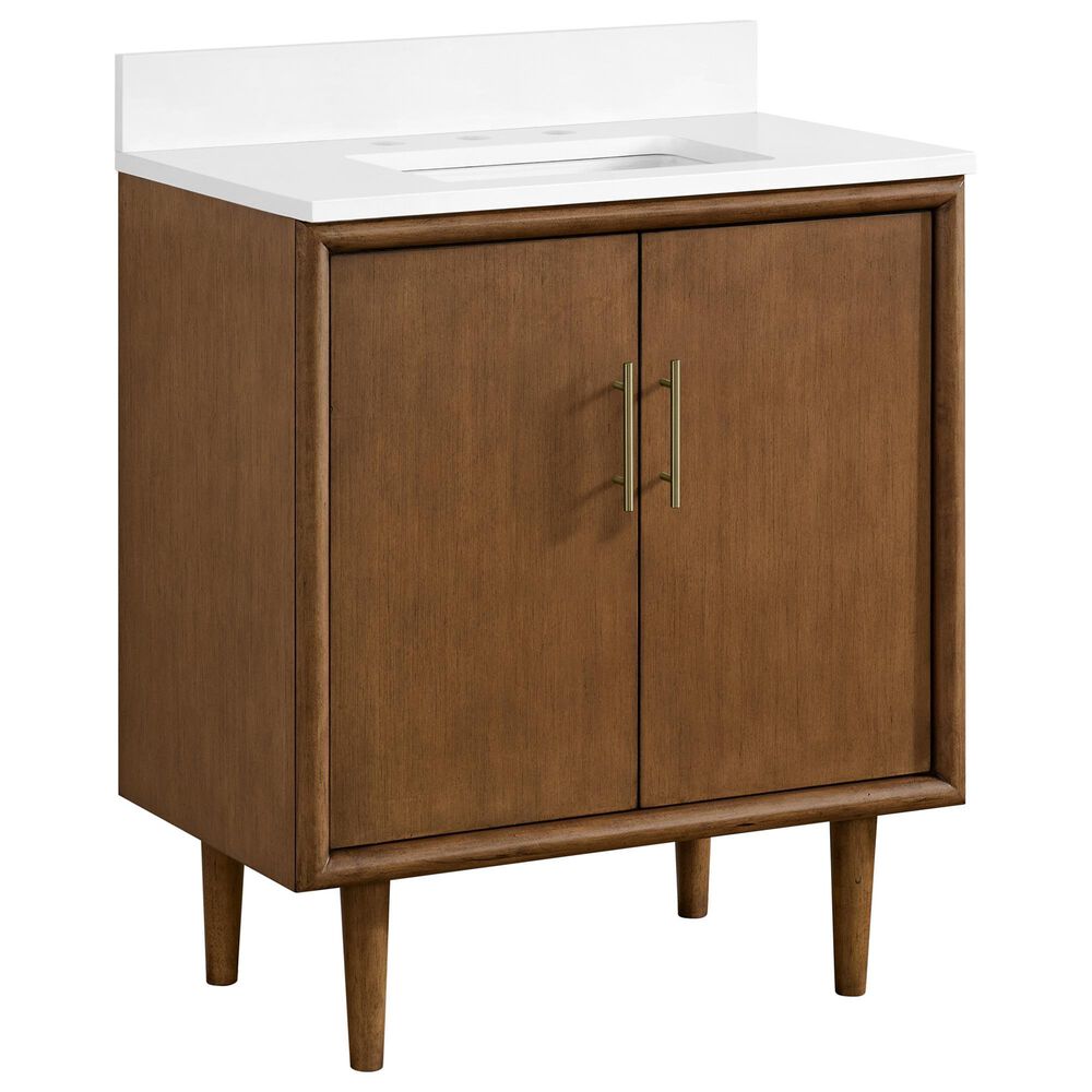 37B Mertola 30" Single Bathroom Vanity Cabinet in Dark Maplewood with White Composite Stone Top and Backsplash, , large