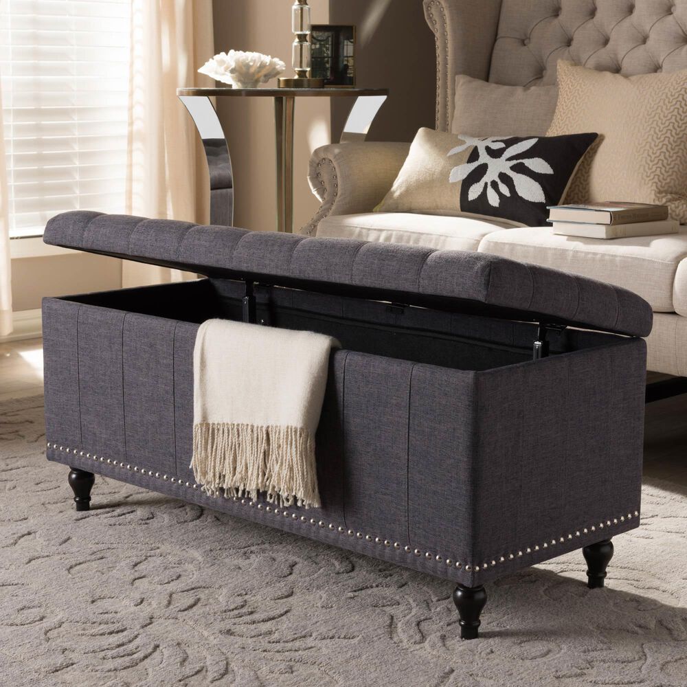 Baxton Studio Kaylee Storage Ottoman Bench in Dark Grey, , large