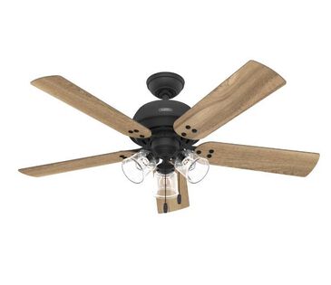 Hunter Shady Grove 52" LED Indoor Ceiling Fan with Light in Matte Black with Golden Maple Blades, , large