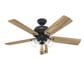 Hunter Shady Grove 52" LED Indoor Ceiling Fan with Light in Matte Black with Golden Maple Blades, , large