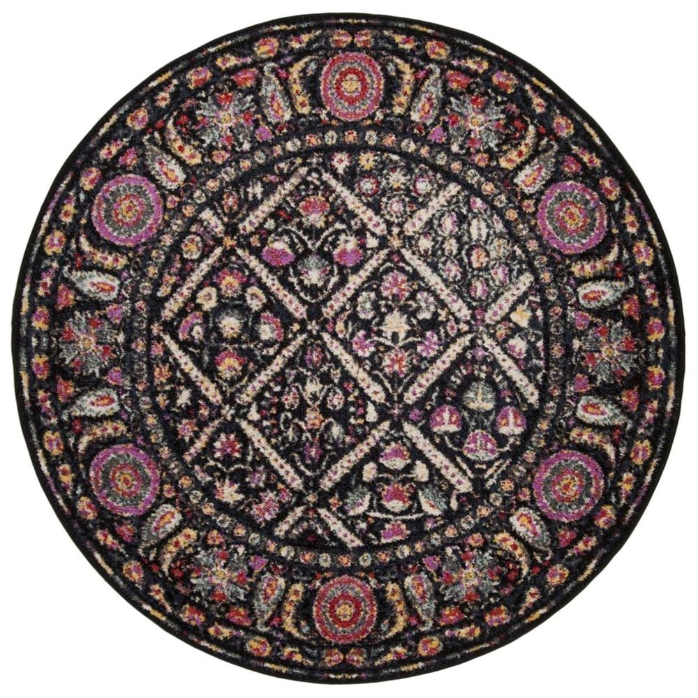 Safavieh Adirondack ADR203Z 6" Round Black and Fuchsia Area Rug, , large
