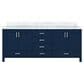 Lexora Home Jacques 80" Double Bathroom Vanity in Navy Blue with 2 cm White Carrara Marble Top and Rectangular Sinks, , large