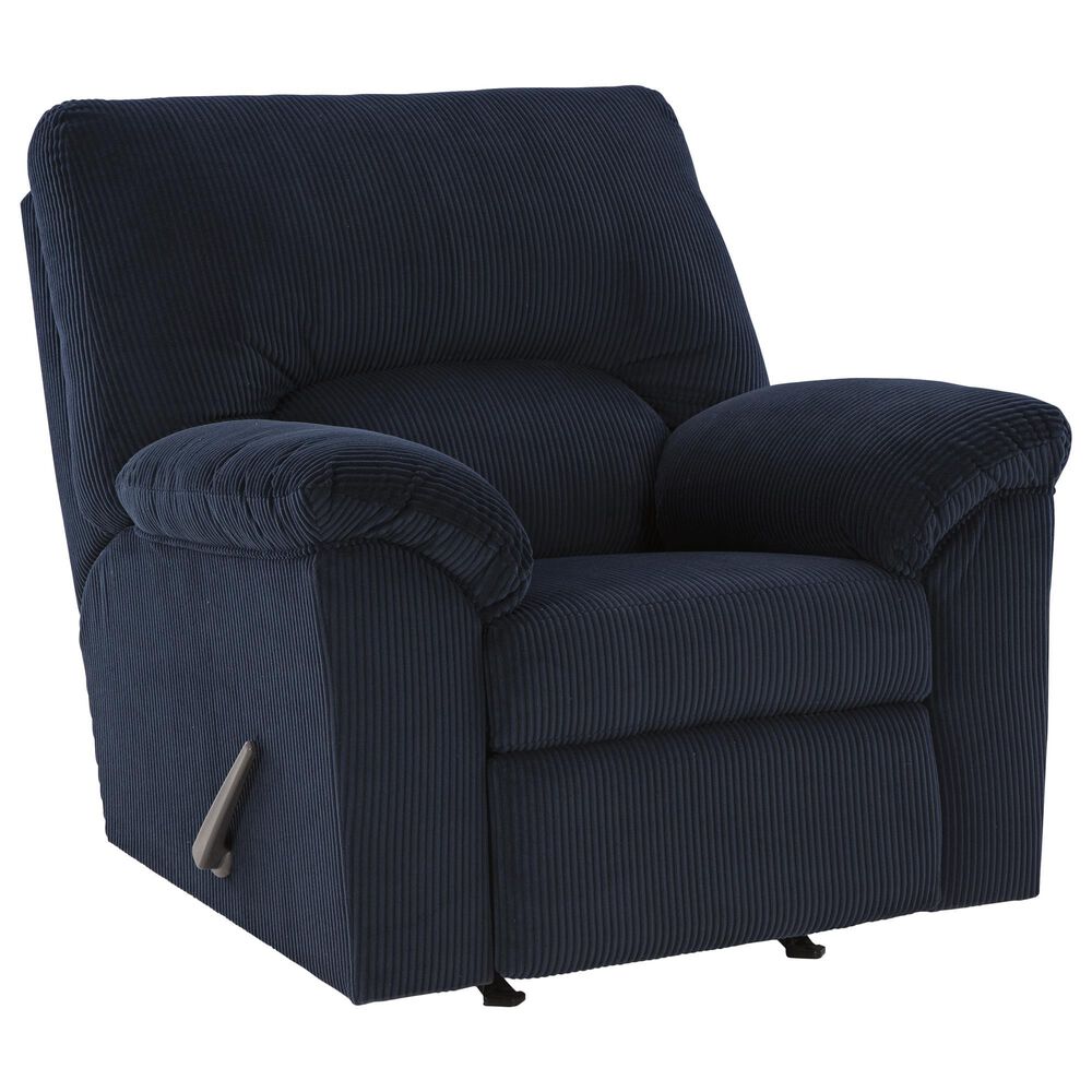 Ashley SimpleJoy Manual Rocker Recliner in Navy, , large