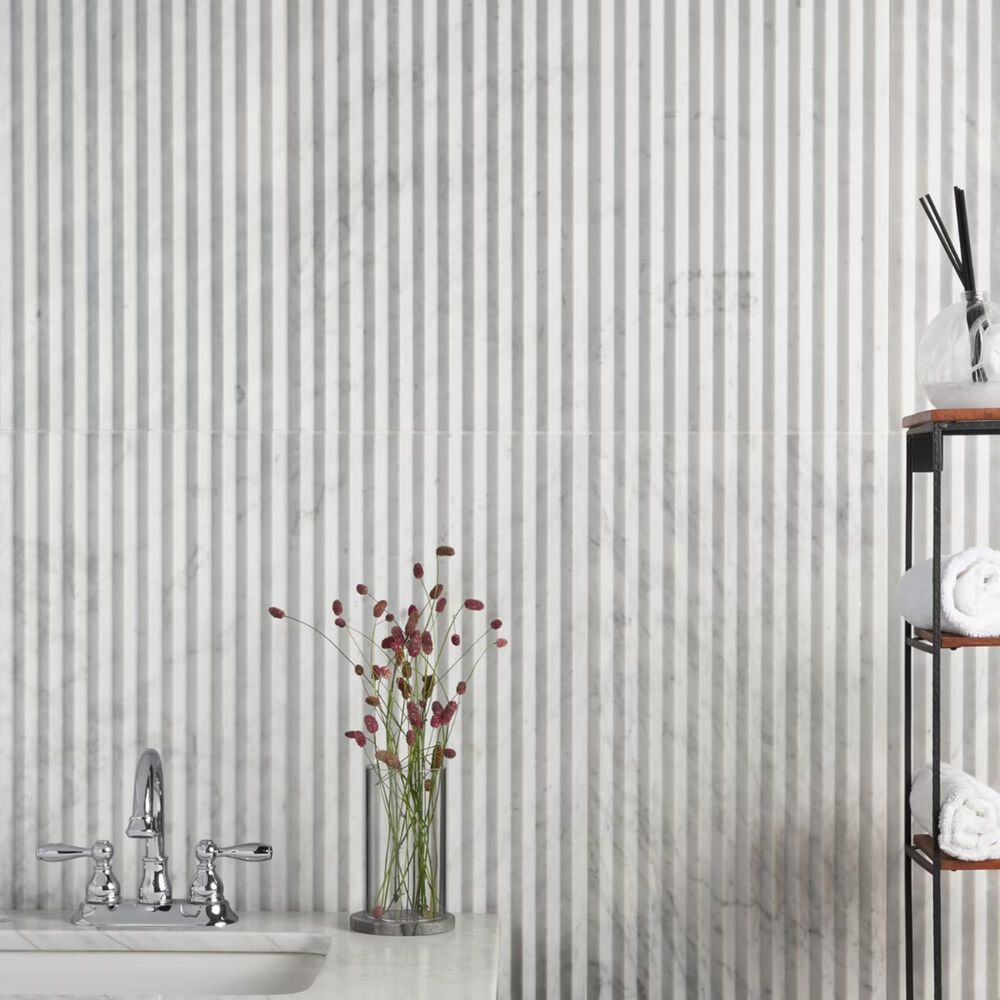 Soho Studio Carver Barcode Carrara 12" x 24" Polished Marble Tile, , large