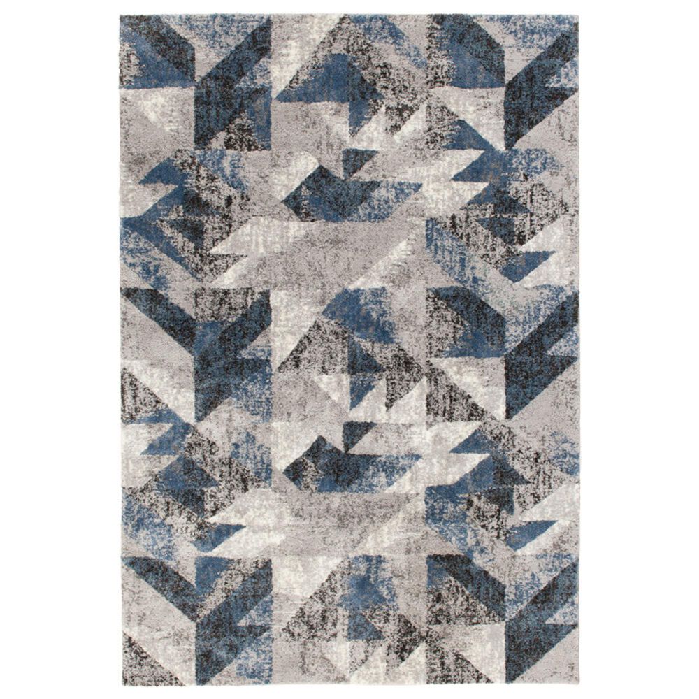 Central Oriental Structures Torrent Neola Deep Navy, Royal Blue, Slate Gray, Dusty Gray and Ivory 7"6" x 9"6" Area Rug, , large
