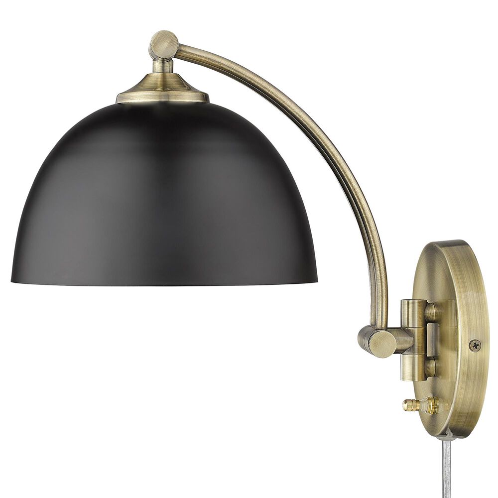 Golden Lighting Rey 1-Light Wall Sconce in Aged Brass and Black, , large