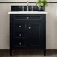 James Martin Vanities Brittany 30" Single Bathroom Vanity in Black Onyx with 3 cm White Zeus Quartz Top and Rectangular Sink, , large