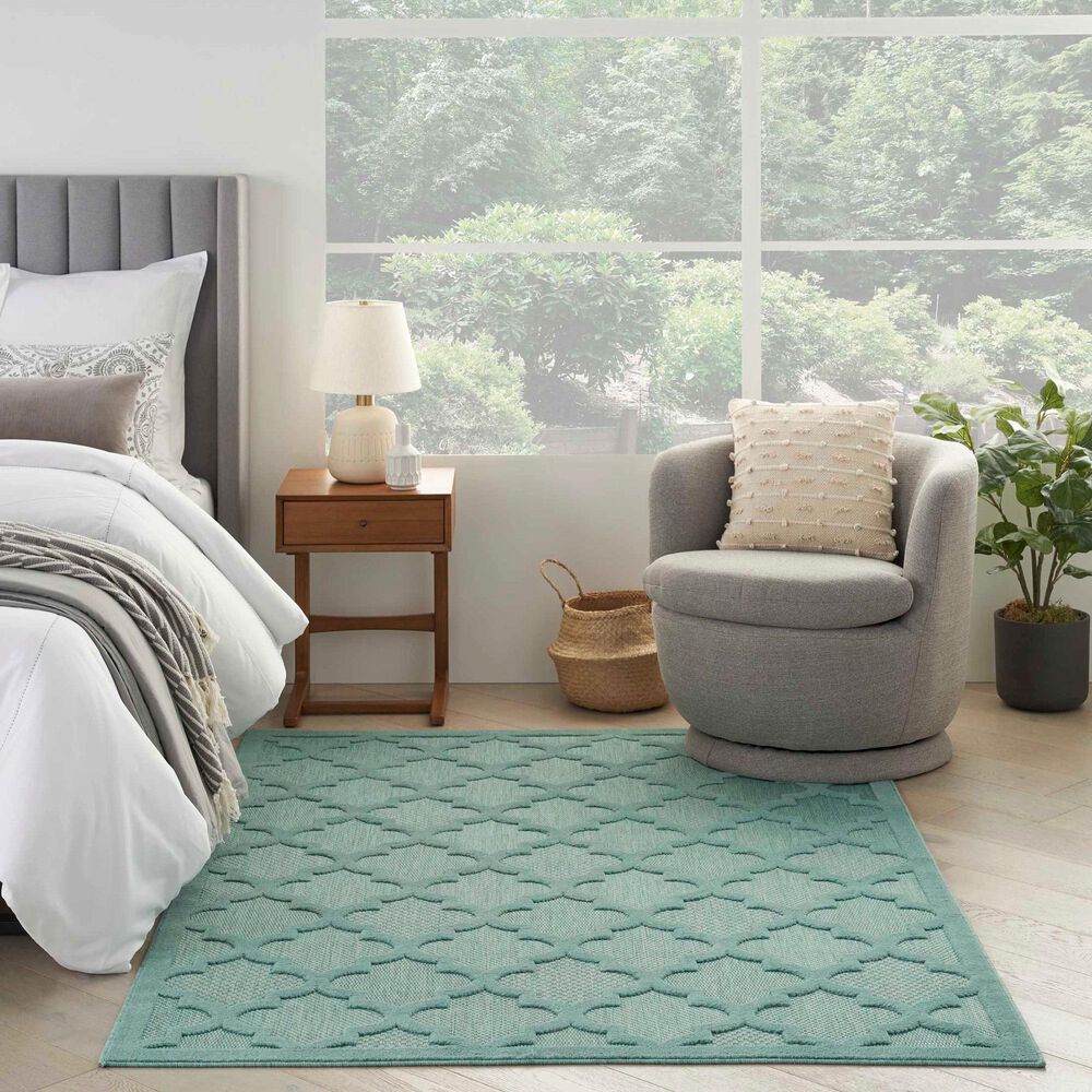 Nourison Easy Care 5&#39; x 7&#39; Aqua and Teal Indoor/Outdoor Area Rug, , large