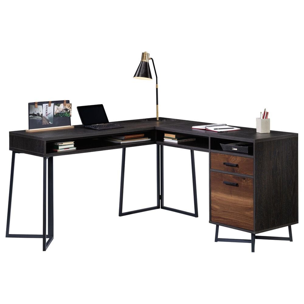 Hearth and Haven 2-Drawer L-Shaped Desk in Dark Walnut, , large