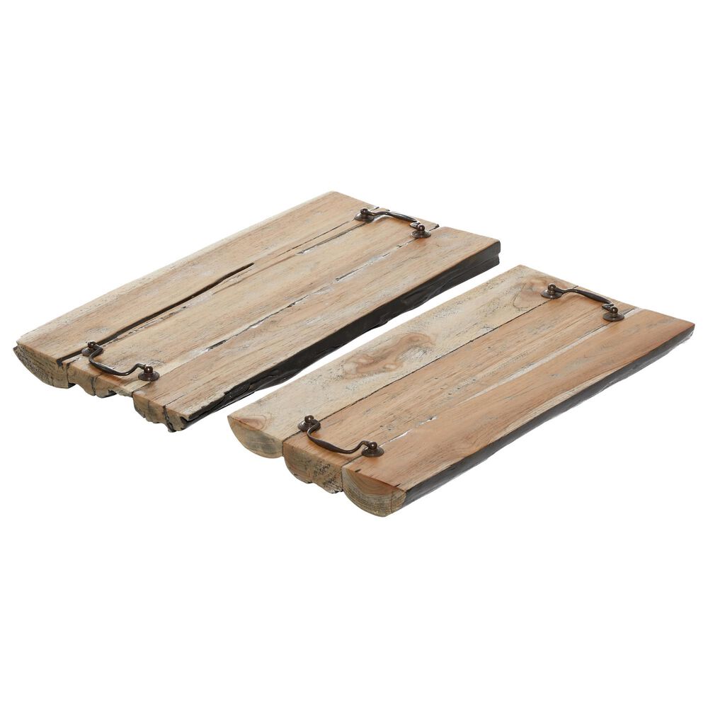 Maple and Jade Wood Rustic Tray in Brown (Set of 2), , large