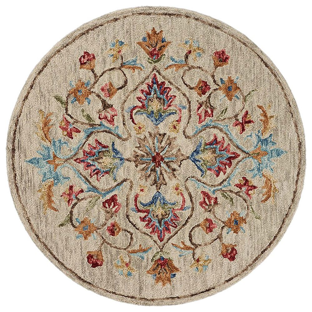 L&R Resources Sinuous Floral Oasis 4" Round Beige Area Rug, , large