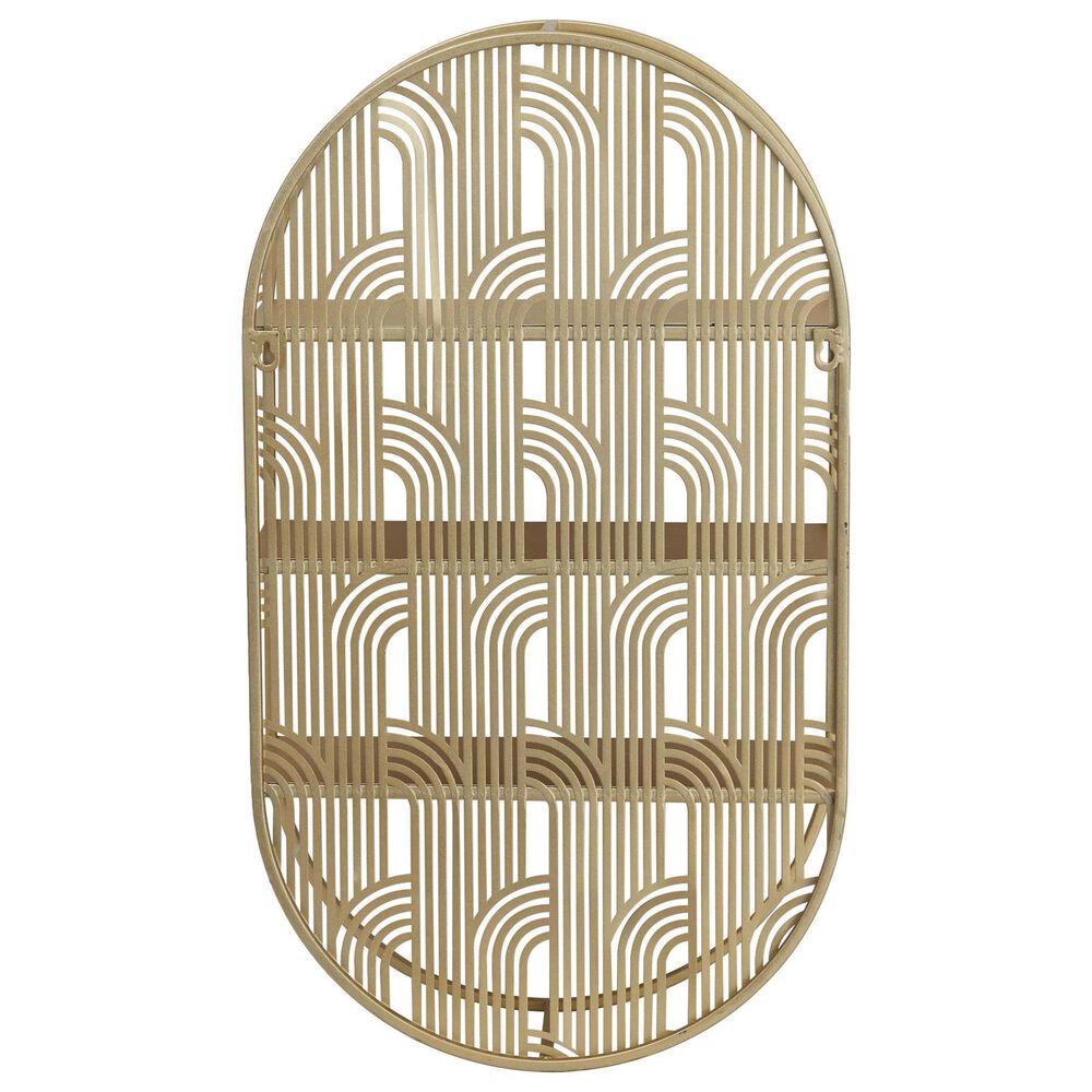 Maple and Jade 3-Level Oval Room Wall Shelf with Arch Pattern in Gold, , large