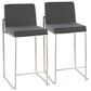 Lumisource Fuji High Back Counter Stool with Charcoal Fabric Cushion in Stainless Steel (Set of 2), , large
