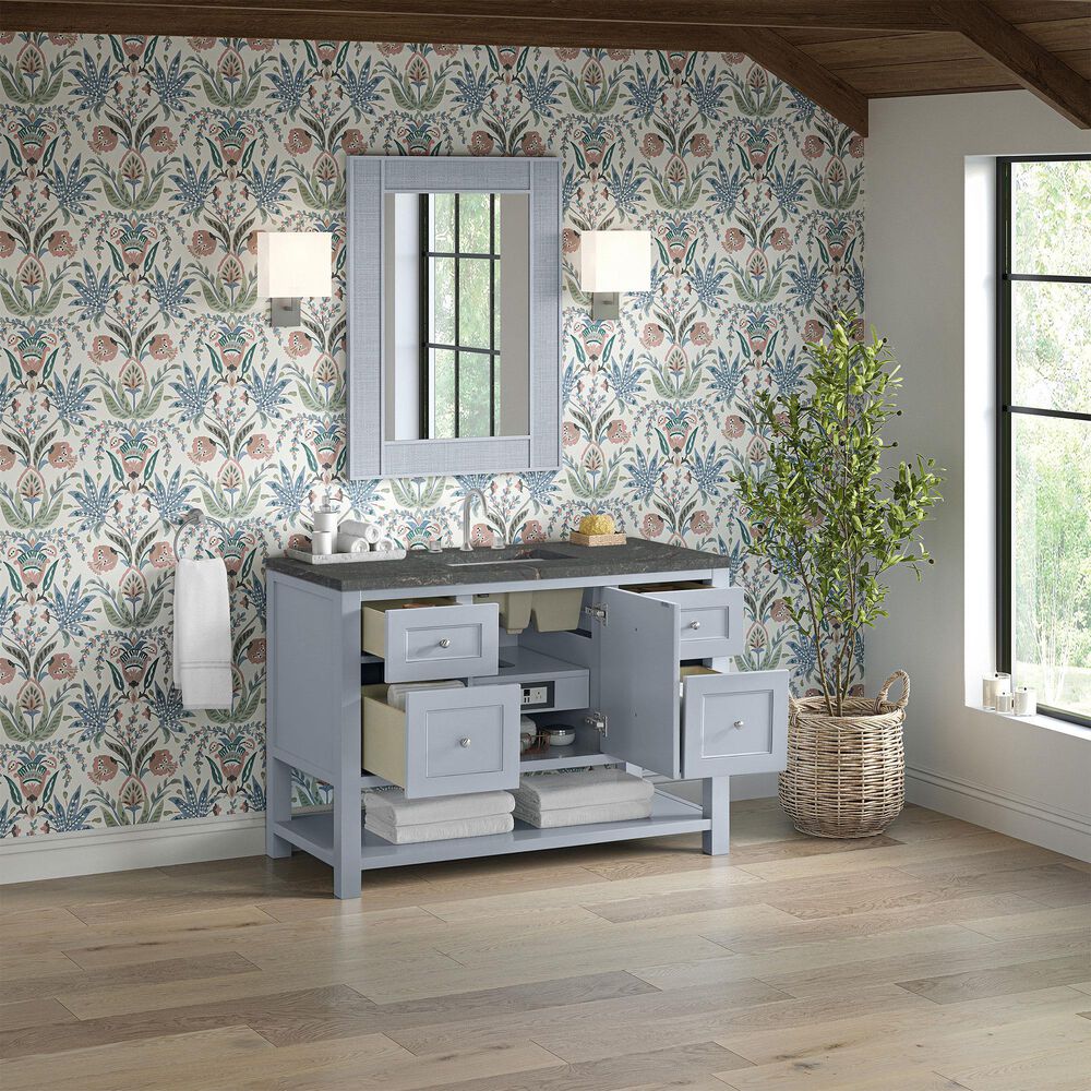 James Martin Vanities Breckenridge 48&quot; Single Bathroom Vanity in Serenity Blue with 3 cm Parisien Bleu Quartz Top and Rectangular Sink, , large