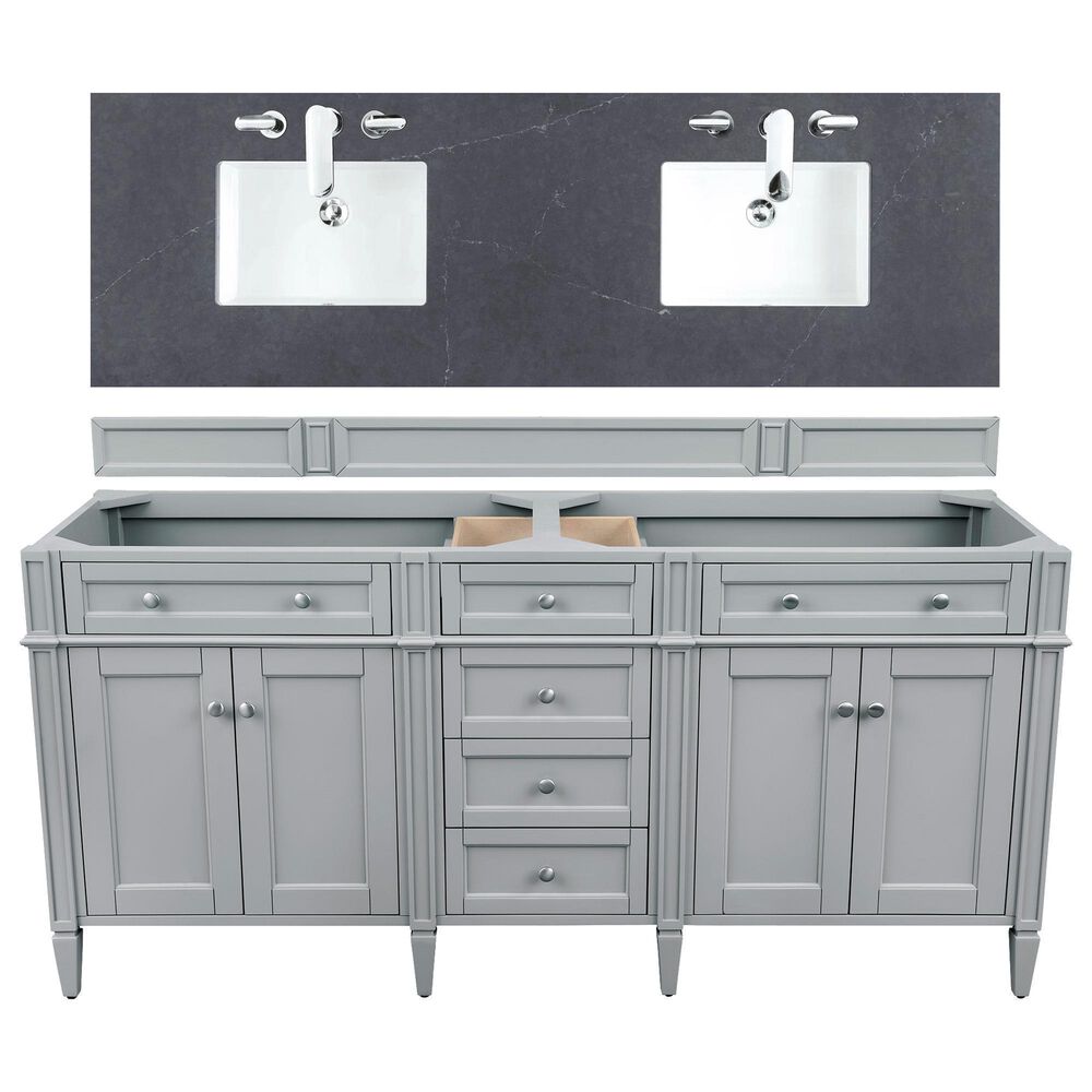 James Martin Vanities Brittany 72" Double Bathroom Vanity in Urban Gray with 3 cm Charcoal Soapstone Quartz Top and Rectangle Sinks, , large
