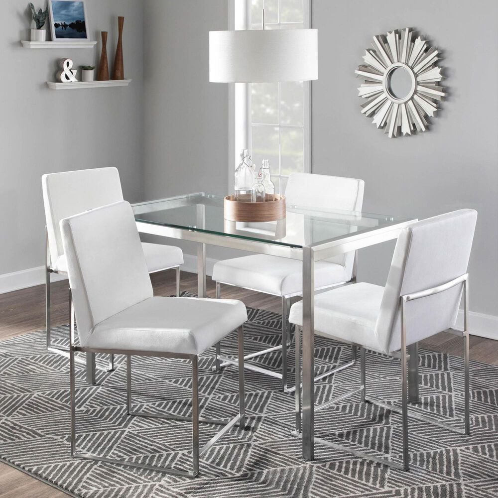 Lumisource Fuji Side Chair with White Velvet Cushion in Brushed Stainless Steel &#40;Set of 2&#41;, , large