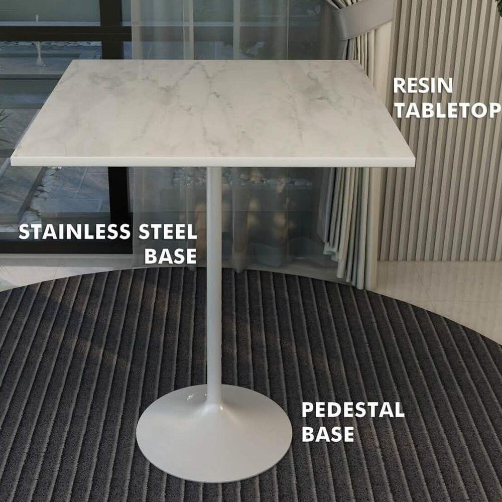 Leisuremod LeisureMod Verve Collection Modern Bar Height Table White Base with 36 Square Marbleized White Laminated  Top, , large