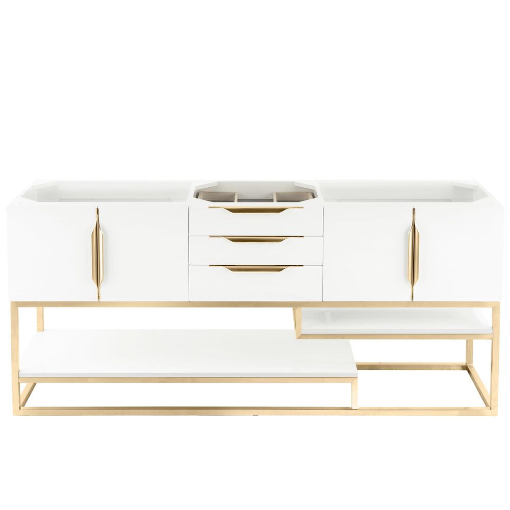James Martin Columbia 72" Double Bathroom Vanity Cabinet in Glossy White and Radiant Gold, , large