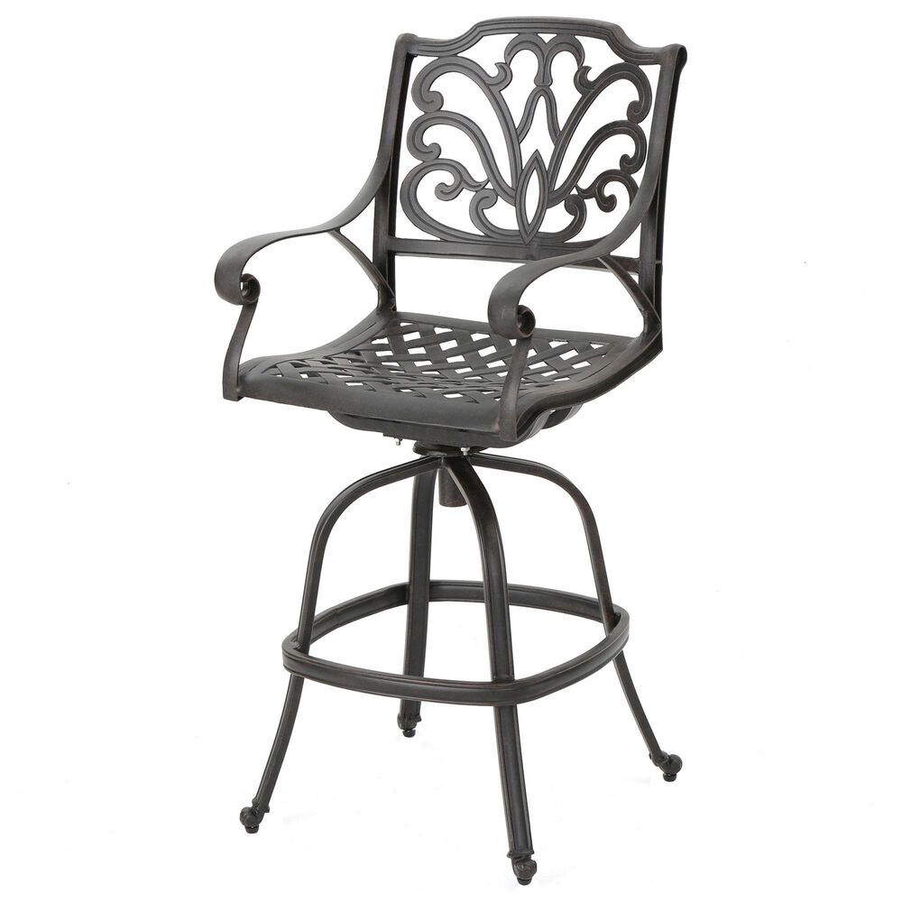 Hearth and Haven Outdoor Aluminum Swivel Barstool with Scrolled Arms in Bronze, , large