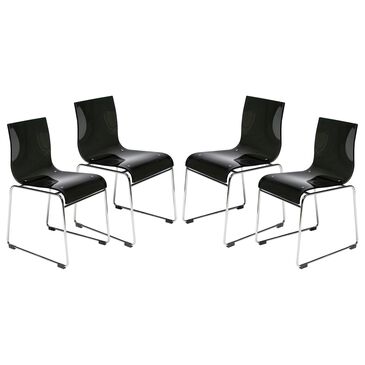 Leisuremod Lima Acrylic Side Chair in Black and Chrome (Set of 4), , large