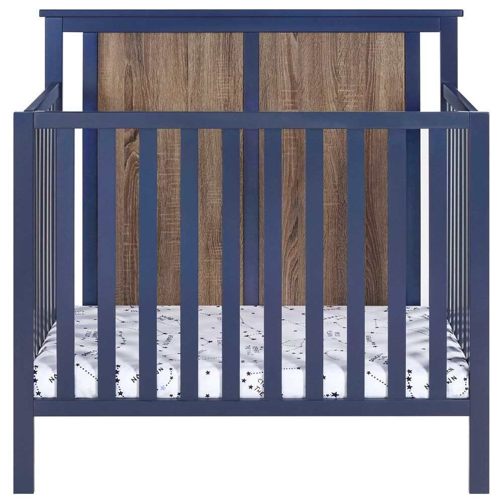 Hearth and Haven Connelly Mini Crib with Mattress Pad in Midnight Blue and Vintage Walnut, , large
